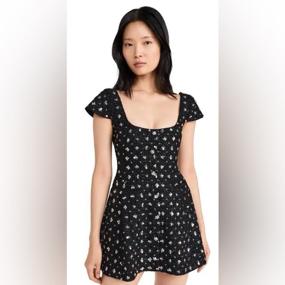 Danielle Guizio Shiloh Metallic Tweed Black Sequin Square-Neck Mini Dress